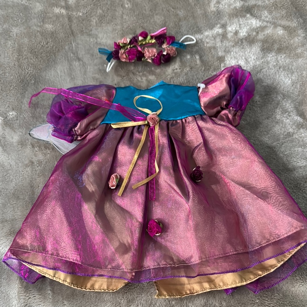 Build-A-Bear Pink and Blue Dress with Floral Headband